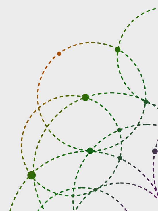 Grafik: mehrere sich überschneidende Kreise aus gestrichelten bunten Linien
