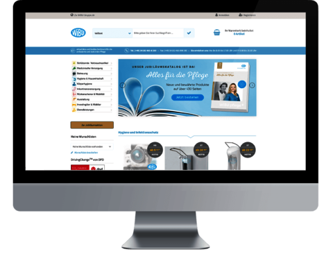 WIBU Group - Realization of two consecutive stores based on Magento Mounting: Front view of monitor with open online store