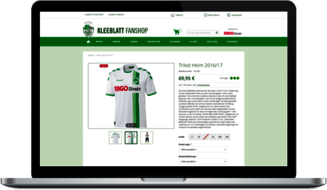 SpVgg Greuther Fürth - Onlineshop für Fußballklub-Merchandise mit Magento 2 Laptop mit geöffnetem Online-Shop