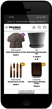 Wohndesign Online-Shop von Norden Wohndesign Handy-Display mit Wohndesign Online-Shop von Norden Wohndesign