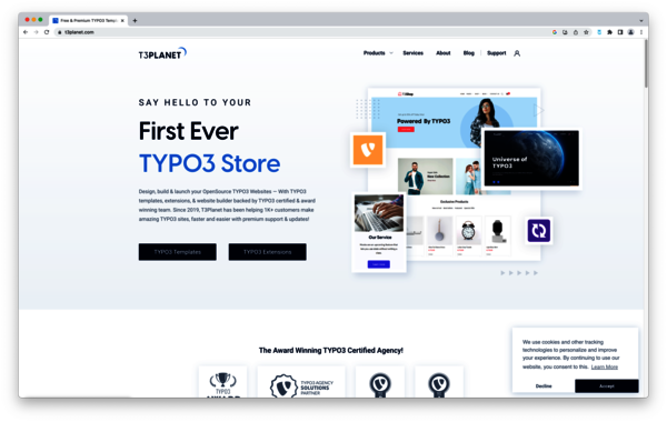 Screenshot der Website T3 Planet