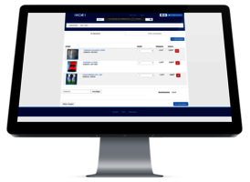 KGE GmbH - Gastronomieshop für Kliniken auf Basis von Shopware Frontalansicht Monitor mit geöffnetem Online-Shop