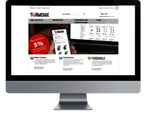 TORWEGGE - Complete relaunch of the Magento B2B webshop Mounting: Front view of monitor with open online store
