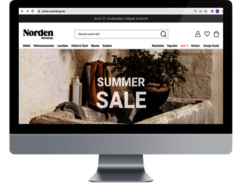 Monitor mit Wohndesign Online-Shop von Norden Wohndesign