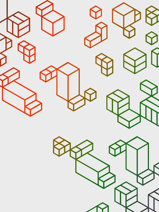 Grafik: Container aus bunten Linien auf hellgrauem Hintergrund