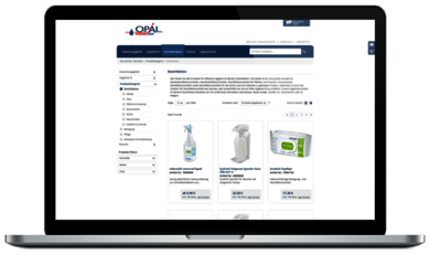 OPAL Service GmbH - Entwicklung eines Shopware Onlineshops Laptop mit geöffnetem Online-Shop