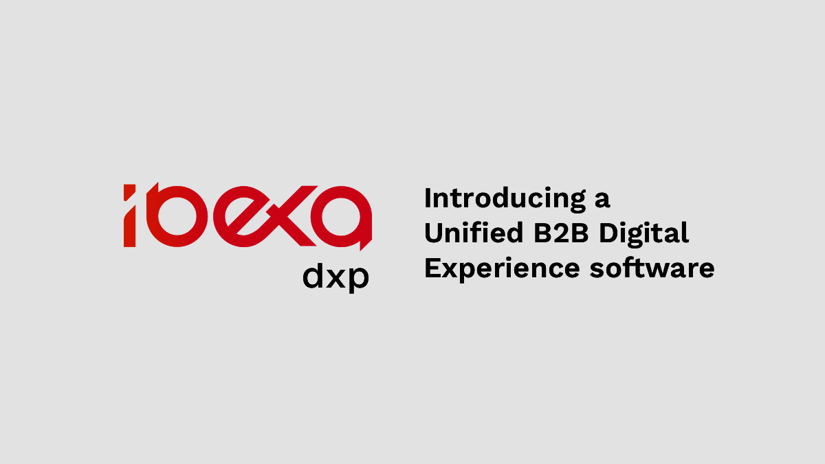 Screenshot vom Start der Ibexa Produktvideos: Logo von Ibexa, Text: Introducing a Unified B2B Digital Experience software