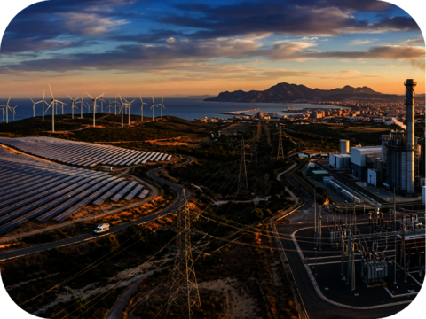 Generiertes Foto von Landschaft mit verschiedenen Energiequellen