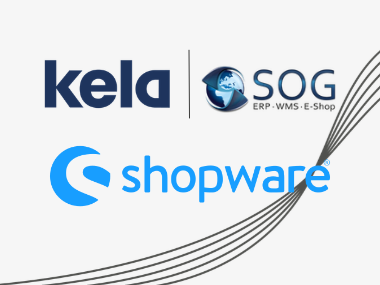 Logos von Kela, SOG und Shopware mit grauem Streifen im Hintergrund