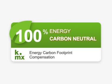 Grafik: Logo mit '100% Energy Carbon Neutral' von klima.metrix