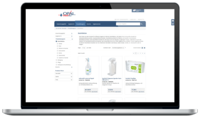 OPAL Service GmbH - Entwicklung eines Shopware Onlineshops Laptop mit geöffnetem Online-Shop