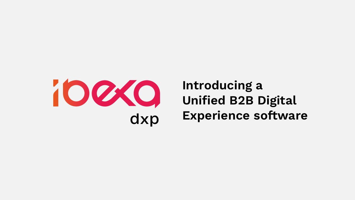 Video Ibexa product run-through: The B2B Game Changer - atlantis dx Screenshot vom Start der Ibexa Produktvideos: Logo von Ibexa, Text: Introducing a Unified B2B Digital Experience software