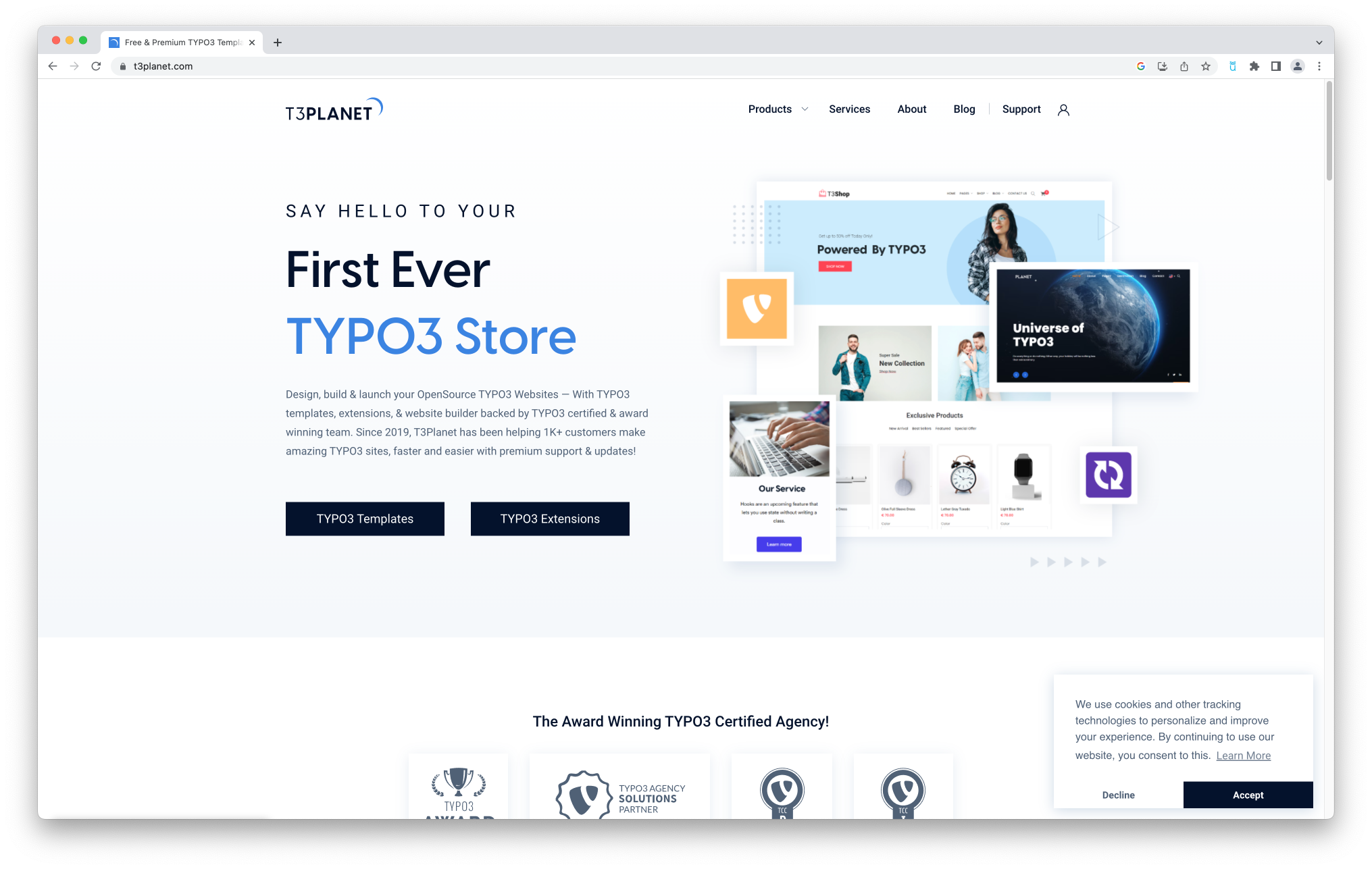 atlantis dx - TYPO3 Template Screenshot der Website T3 Planet