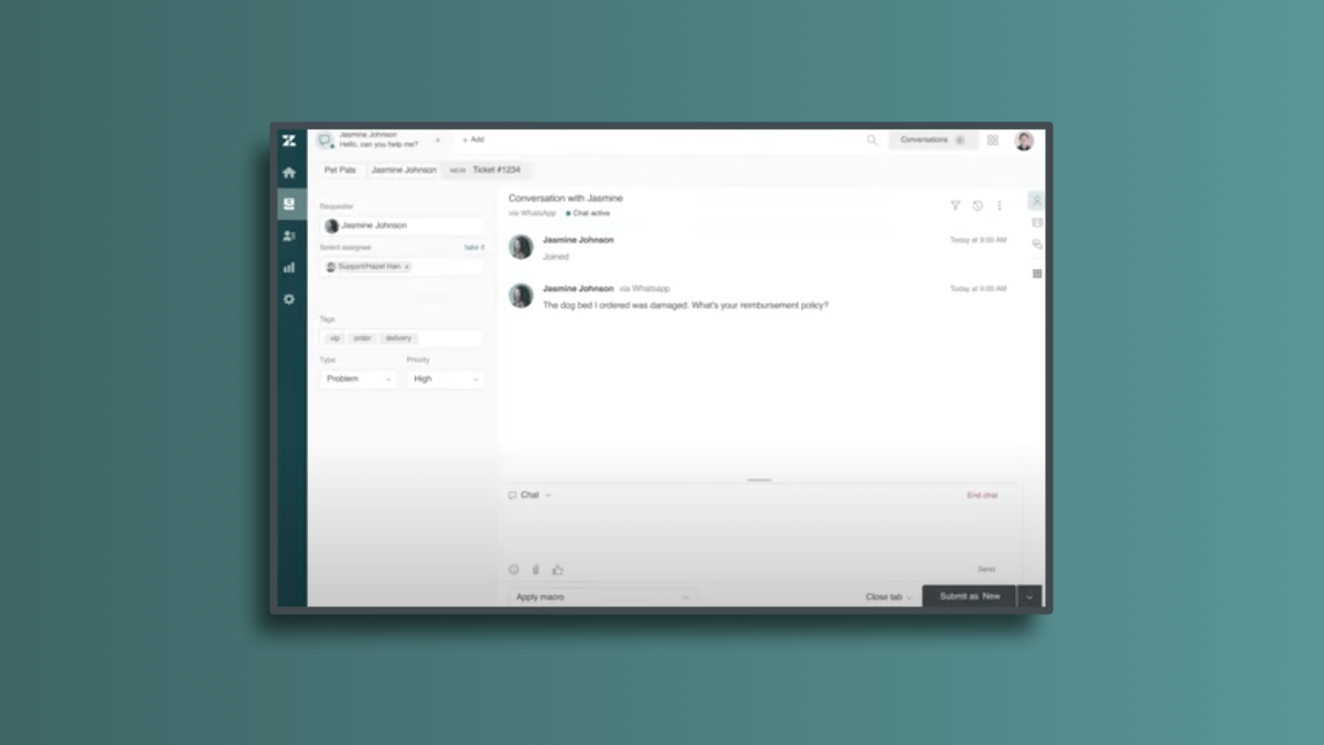 atlantis dx - Zendesk Produktdemo Screenshot von Zendesk auf Hintergrund mit Verlauf Petrol