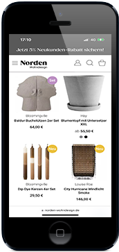 Handy-Display mit Wohndesign Online-Shop von Norden Wohndesign